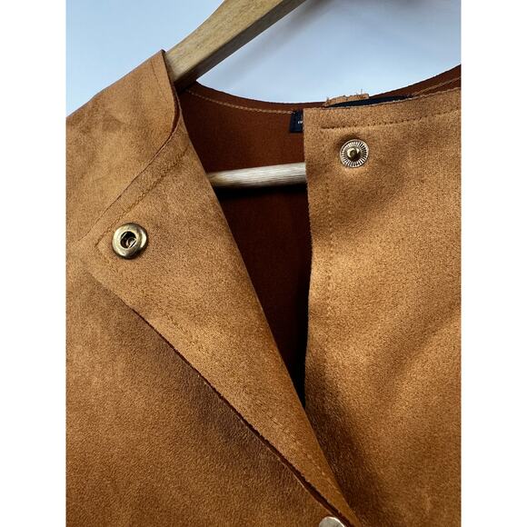 Zara Coat Womens Cognac Suede Oversized with Faux Fur‎ Trim Size Small - Picture 4 of 6